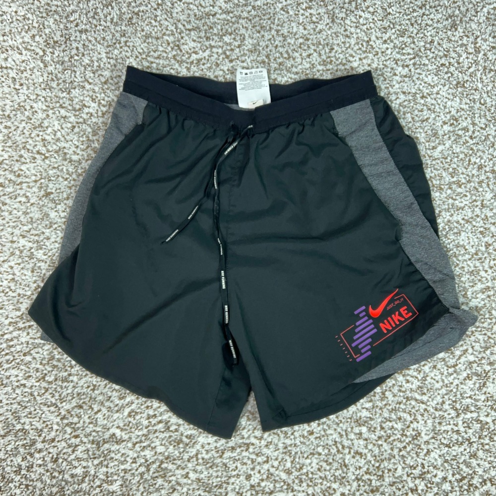 Nike Shorts Mens Small Black Gray Dri FIT Running Lined Athletic Workout Gym